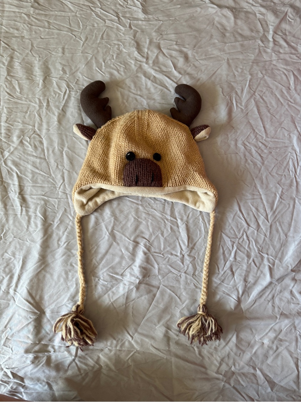 Kids Moose Earflap Hat - Tan and Brown